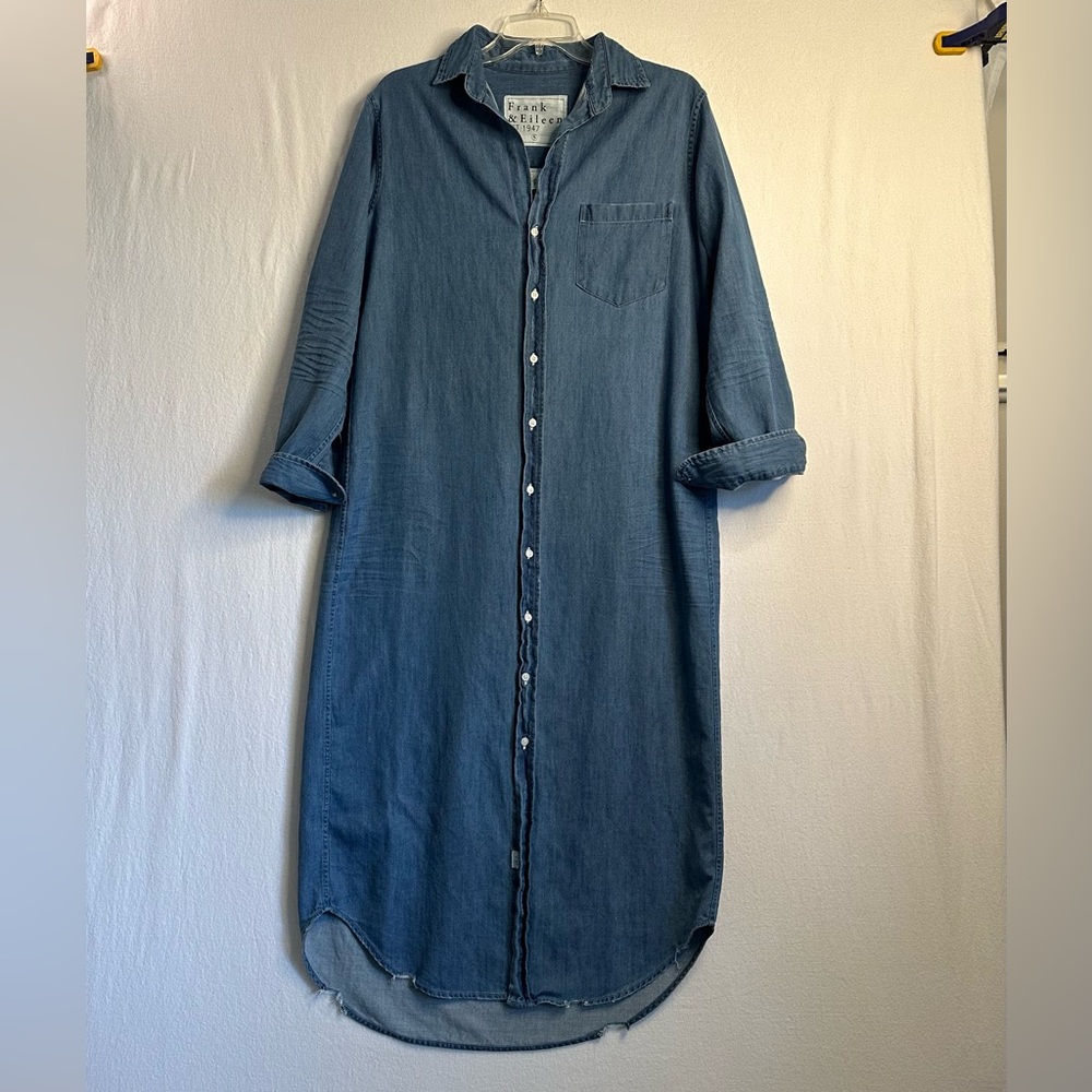 Frank & Eileen Rory Distressed Famous Denim Maxi Shirtdress Blue Size Small EUC